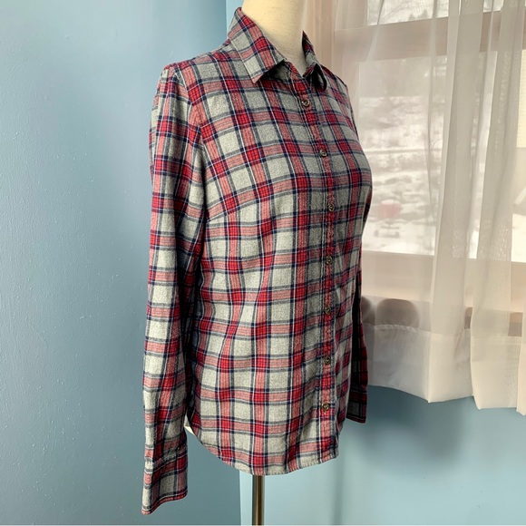 J. Crew Grey and Red Plaid Flannel Boy Button Down - Picture 8 of 9